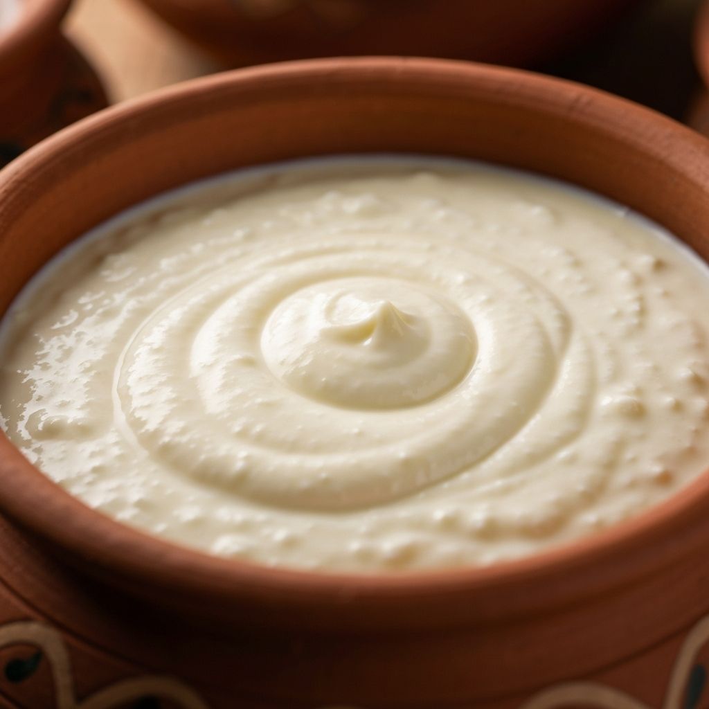 Close-up of Set Curd in Traditional Pot