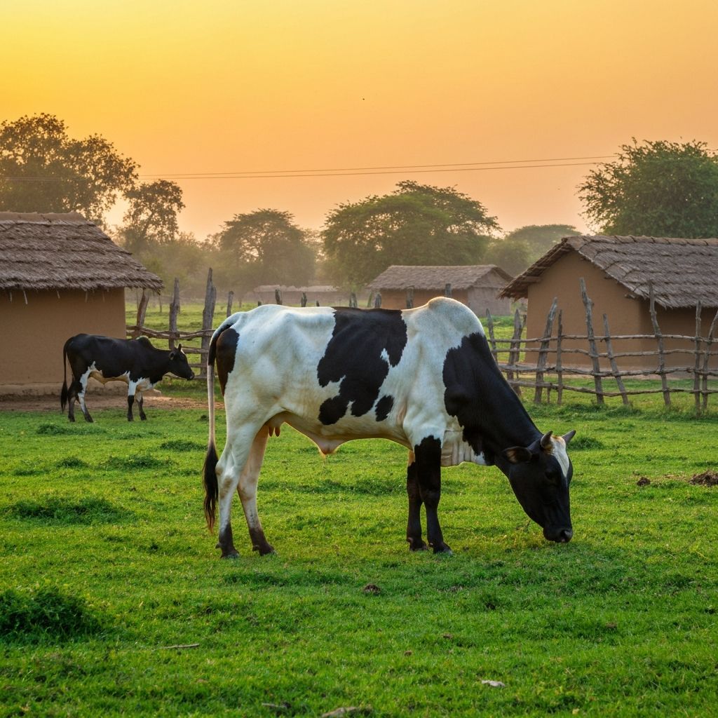 Happy Gir cows grazing in natural pastures